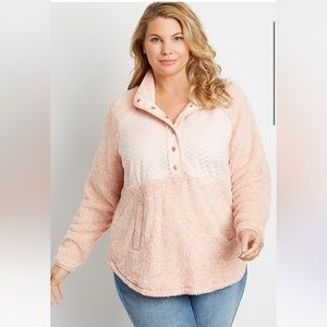 Maurices Pink Quilted Snap Front Sherpa Pullover Sweatshirt